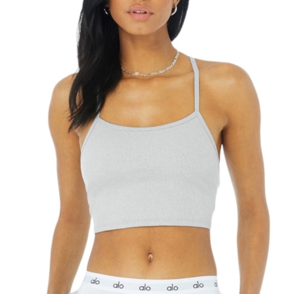 Alo Yoga Ribbed Crop Calm Tank in light grey - Picture 3 of 3